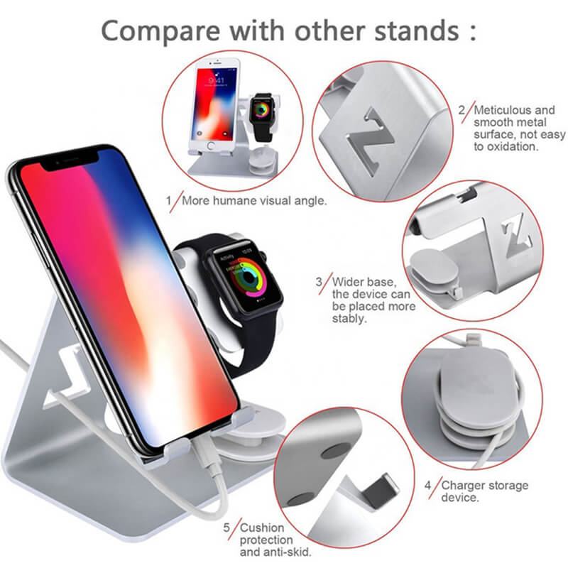 2 в 1 алуминиева поставка за смартфон и смартчасовник